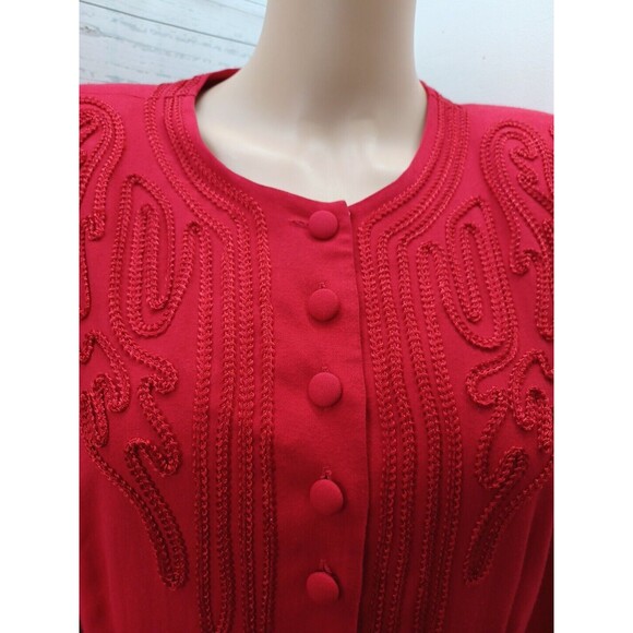 Vtg Red Long Sleeve Dress Midi-Maxi Cottagecore Sz 8 Sarah Elizabeth Pleated - Picture 3 of 9
